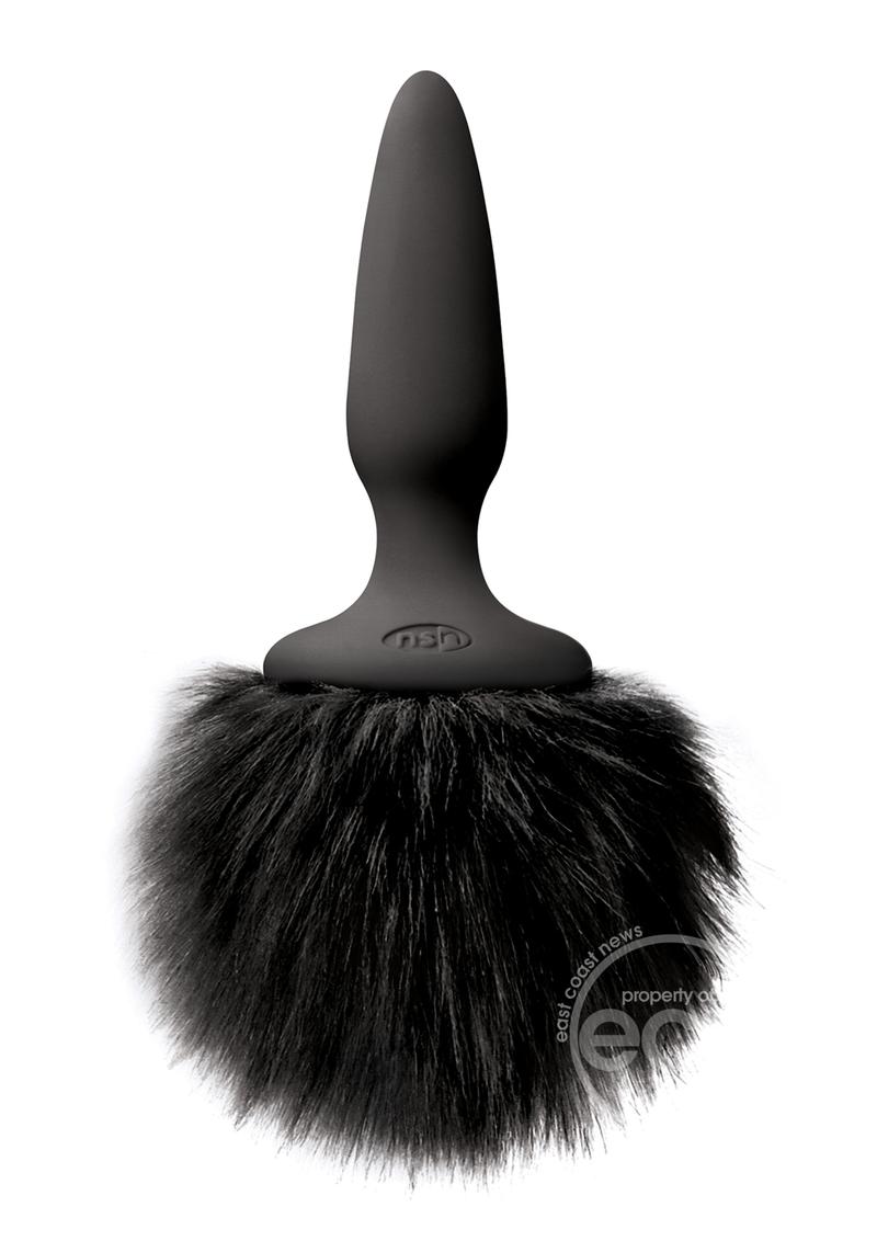 Bunny Tails Mini Silicone Butt Plug - Black Fur - Black