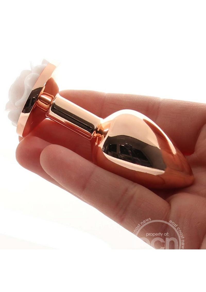 Rear Assets Rose Aluminum Anal Plug - Small - White/Rose Gold
