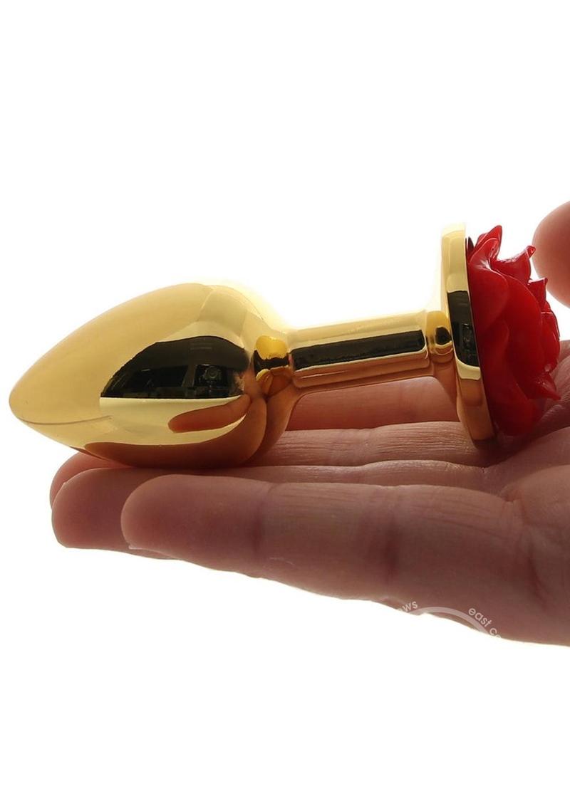 Rear Assets Rose Aluminum Anal Plug - Small - Red/Gold