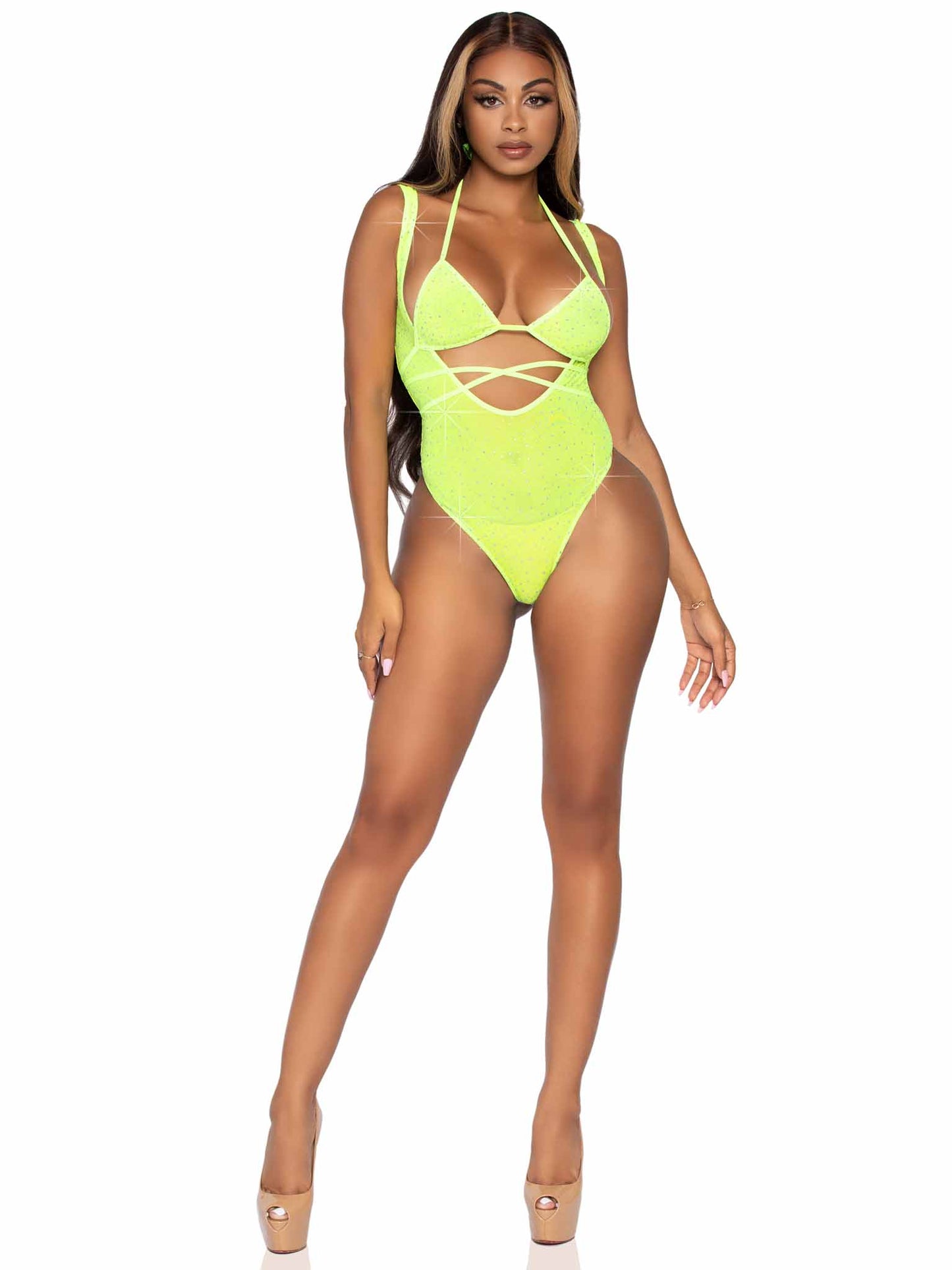 2 PC Rhinestone mesh wrap around bikini top