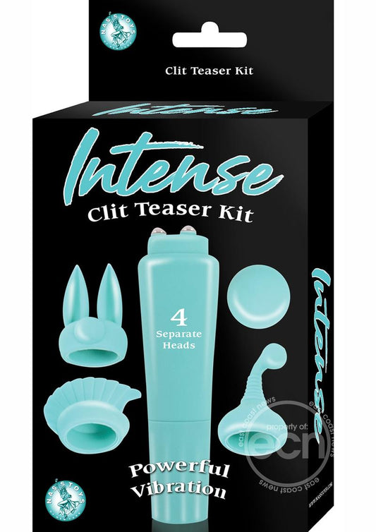 Intense Clit Teaser Kit Mini Vibrator with Silicone Attachments -Aqua