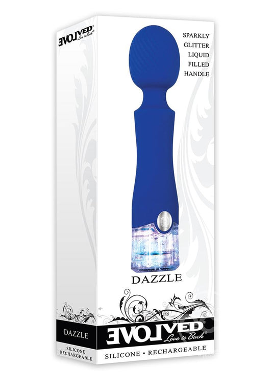 Dazzle Rechargeable Silicone Wand Massager with Glitter Handle - Blue