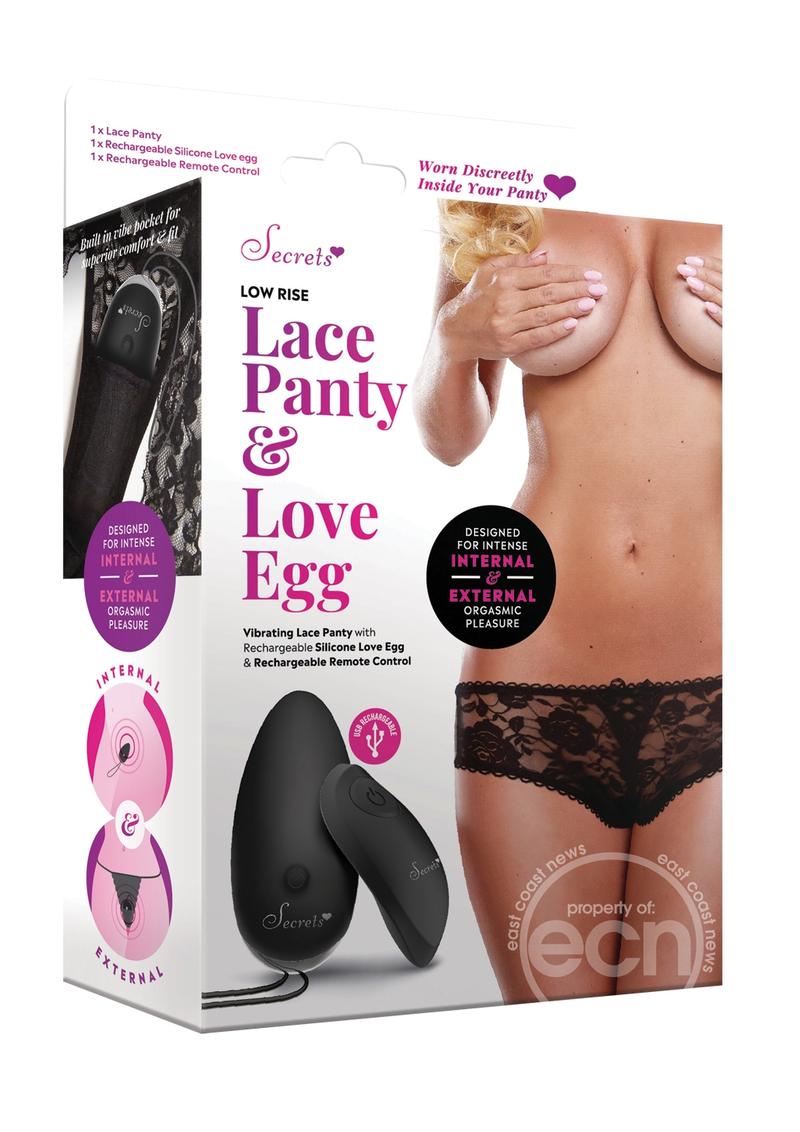 Secrets Low Rise Lace Panty and Love Egg Panty Vibe - Black