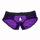 Strap U Lace Envy Lace Crotchless Panty Harness - Small/Medium - Purple/Black