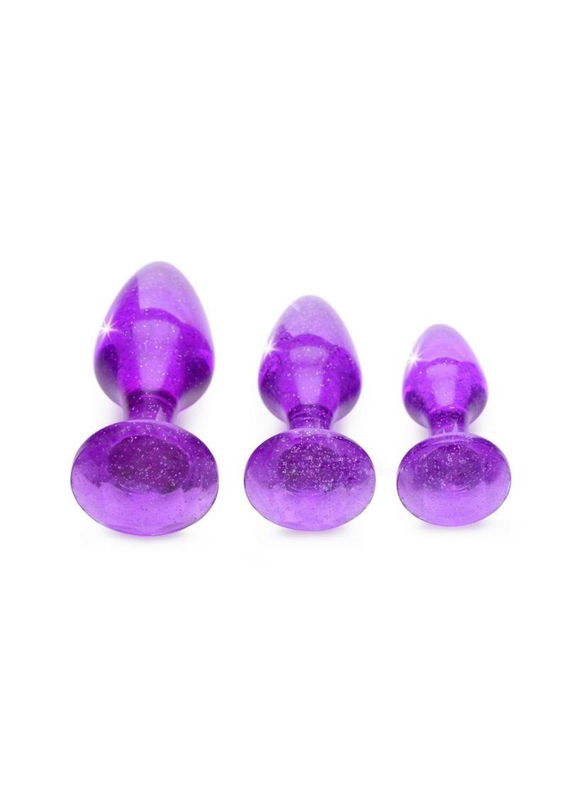 Booty Sparks Glitter Gem Anal Plug Set 3pc - S/M/L - Purple