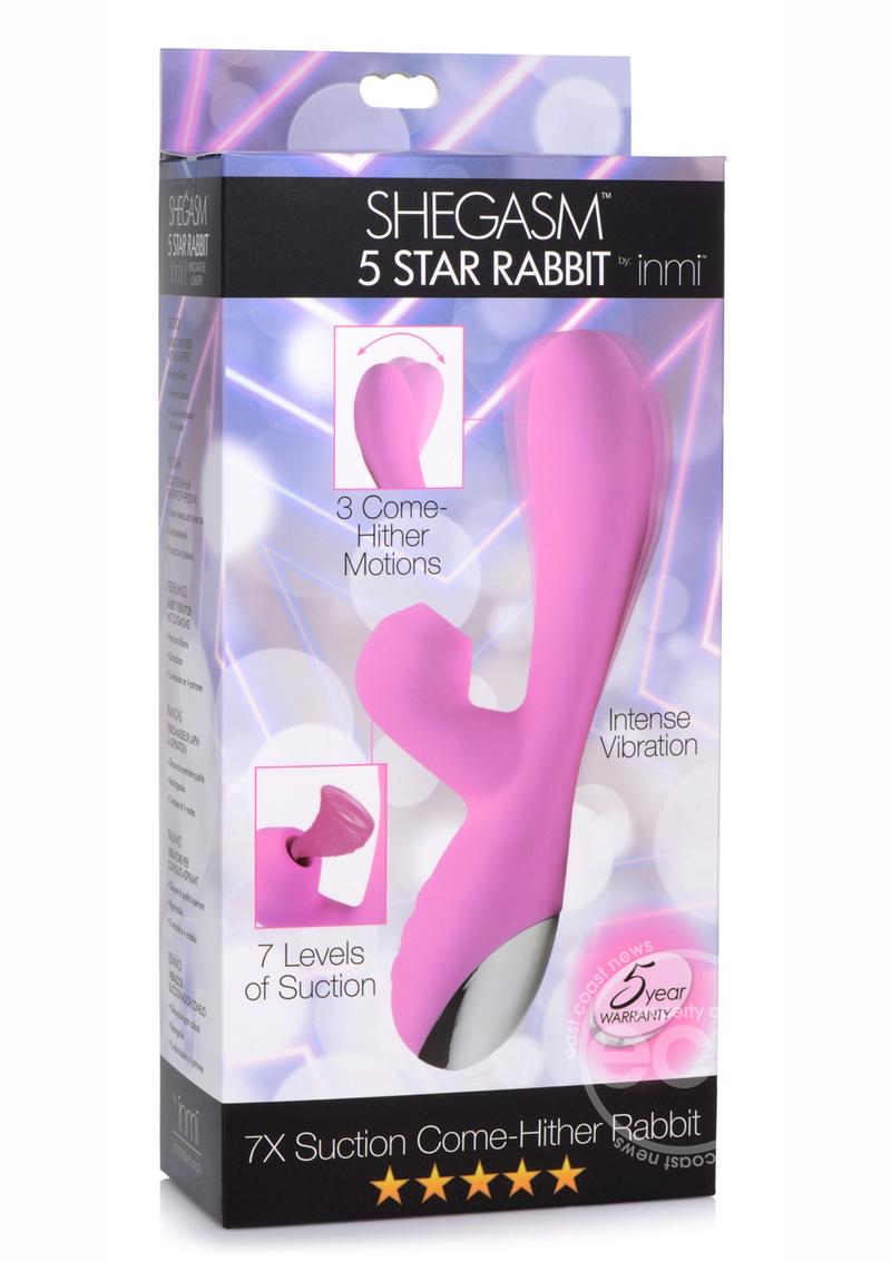 Inmi Shegasm 5 Star Rabbit Suction Come Hither Rechargeable Silicone Vibrator - Pink