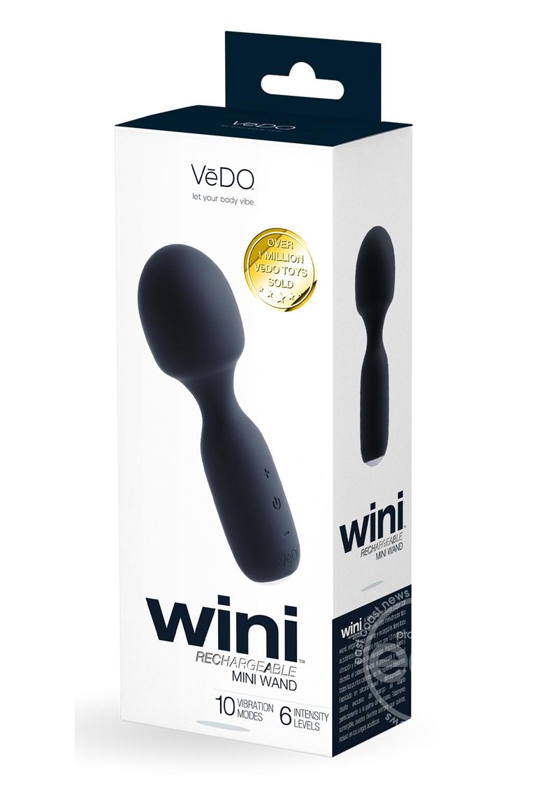 Wini Silicone Rechargeable Mini Wand Massager - Just Black