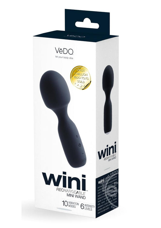 Wini Silicone Rechargeable Mini Wand Massager - Just Black
