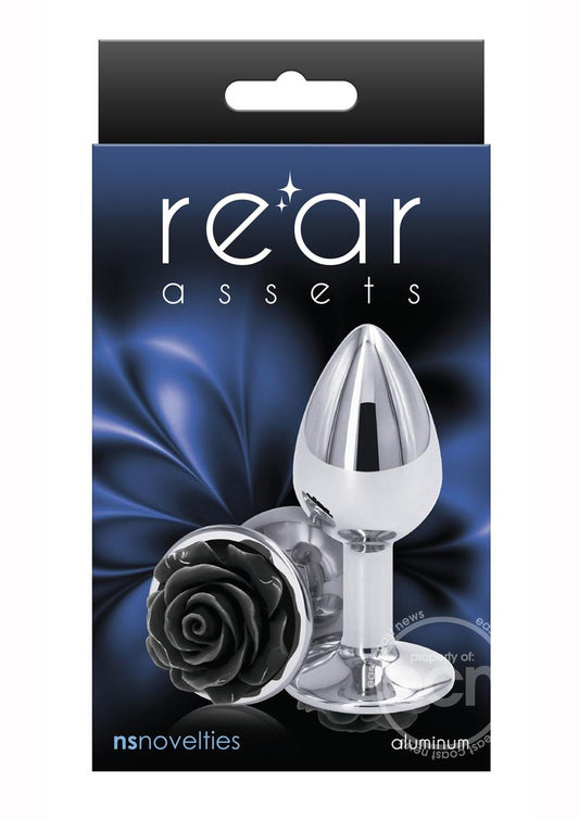 Rear Assets Rose Aluminum Anal Plug - Small - Black/Silver