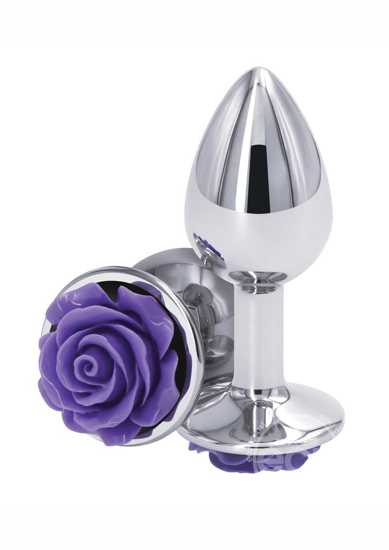 Rear Assets Rose Aluminum Anal Plug - Small - Purple/Silver