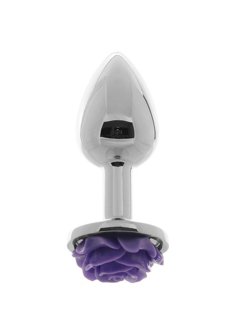 Rear Assets Rose Aluminum Anal Plug - Small - Purple/Silver