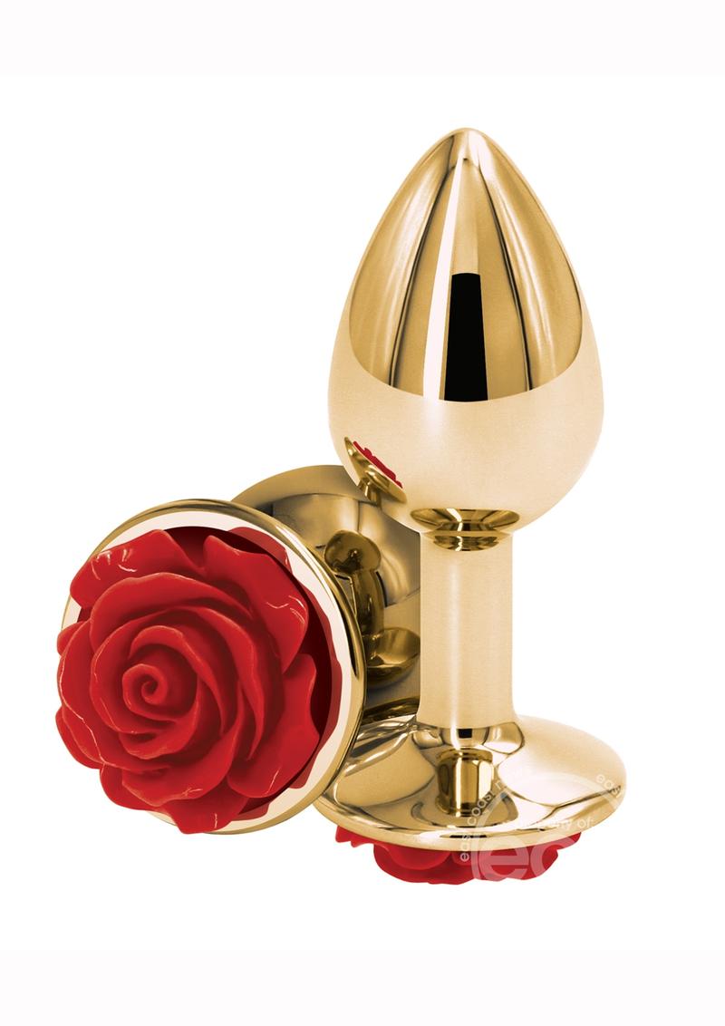 Rear Assets Rose Aluminum Anal Plug - Small - Red/Gold