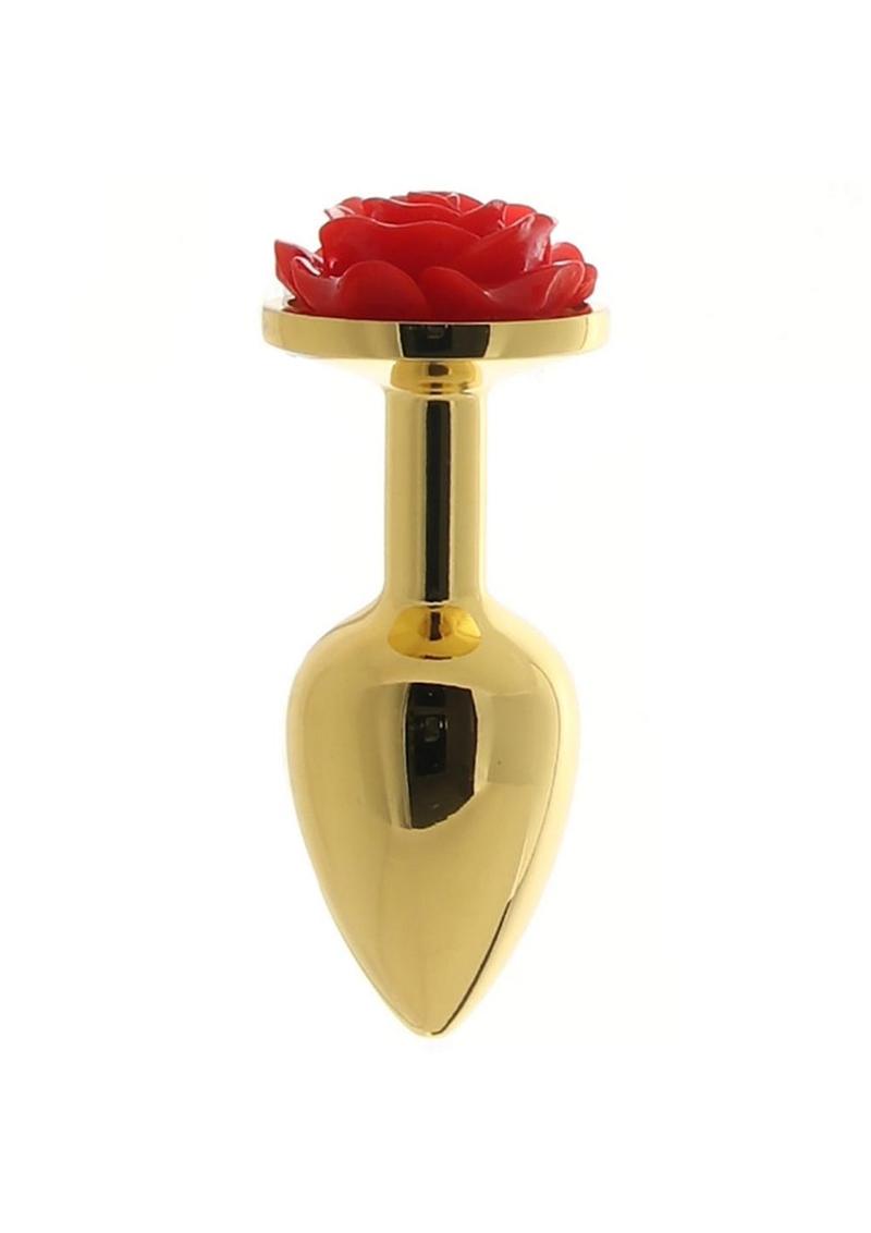 Rear Assets Rose Aluminum Anal Plug - Small - Red/Gold