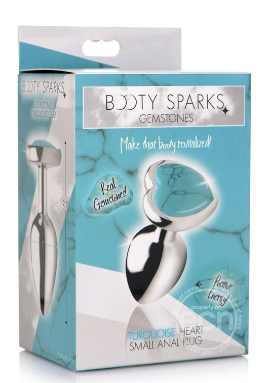 Booty Sparks Gemstones Turquoise Heart Anal Plug - Small - Blue