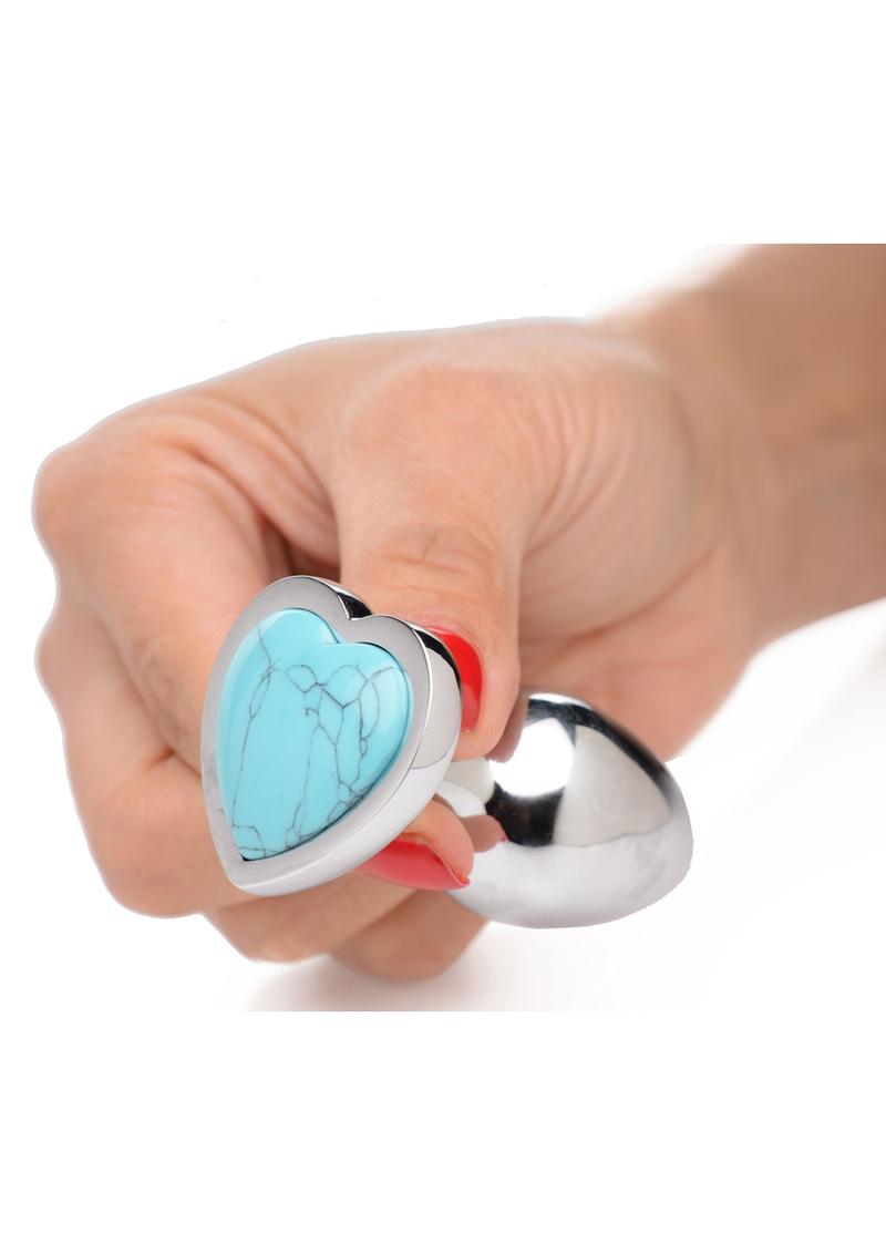 Booty Sparks Gemstones Turquoise Heart Anal Plug - Small - Blue