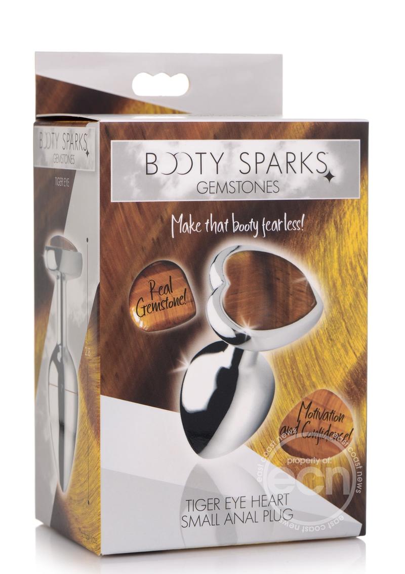 Booty Sparks Gemstones Tiger Eye Heart Anal Plug - Small - Brown