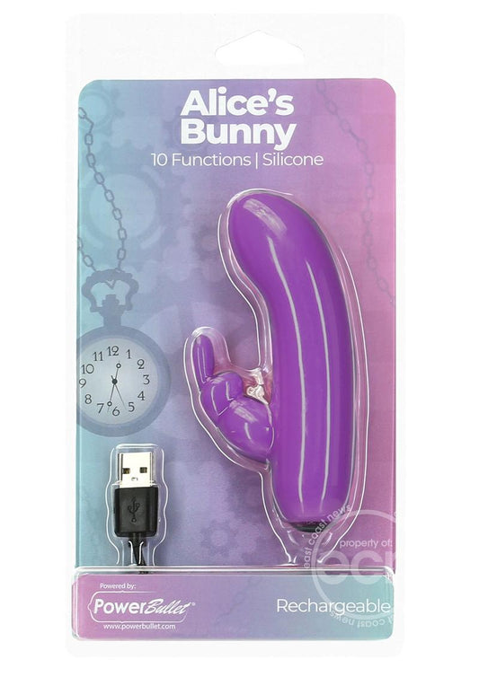 PowerBullet Alice's Bunny Silicone Rechargeable Rabbit - Purple