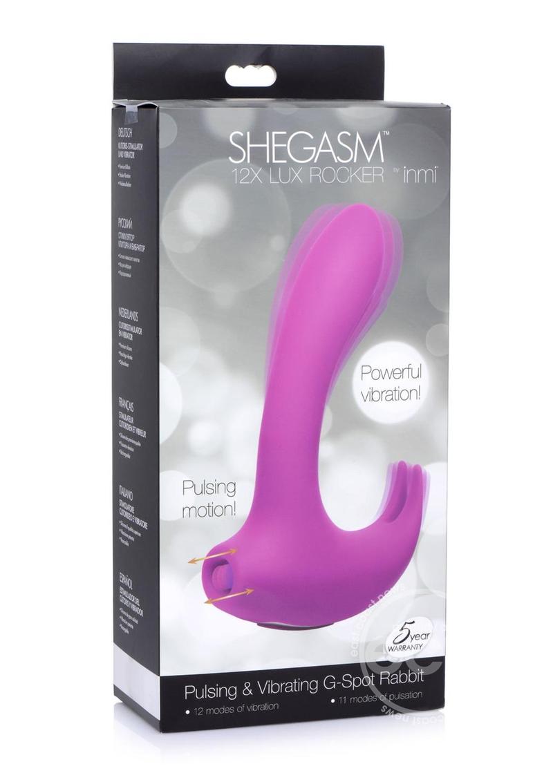 Shegasm Lux Rocker Silicone Rechargeable 12x Pulsing Rabbit Vibrator- Purple