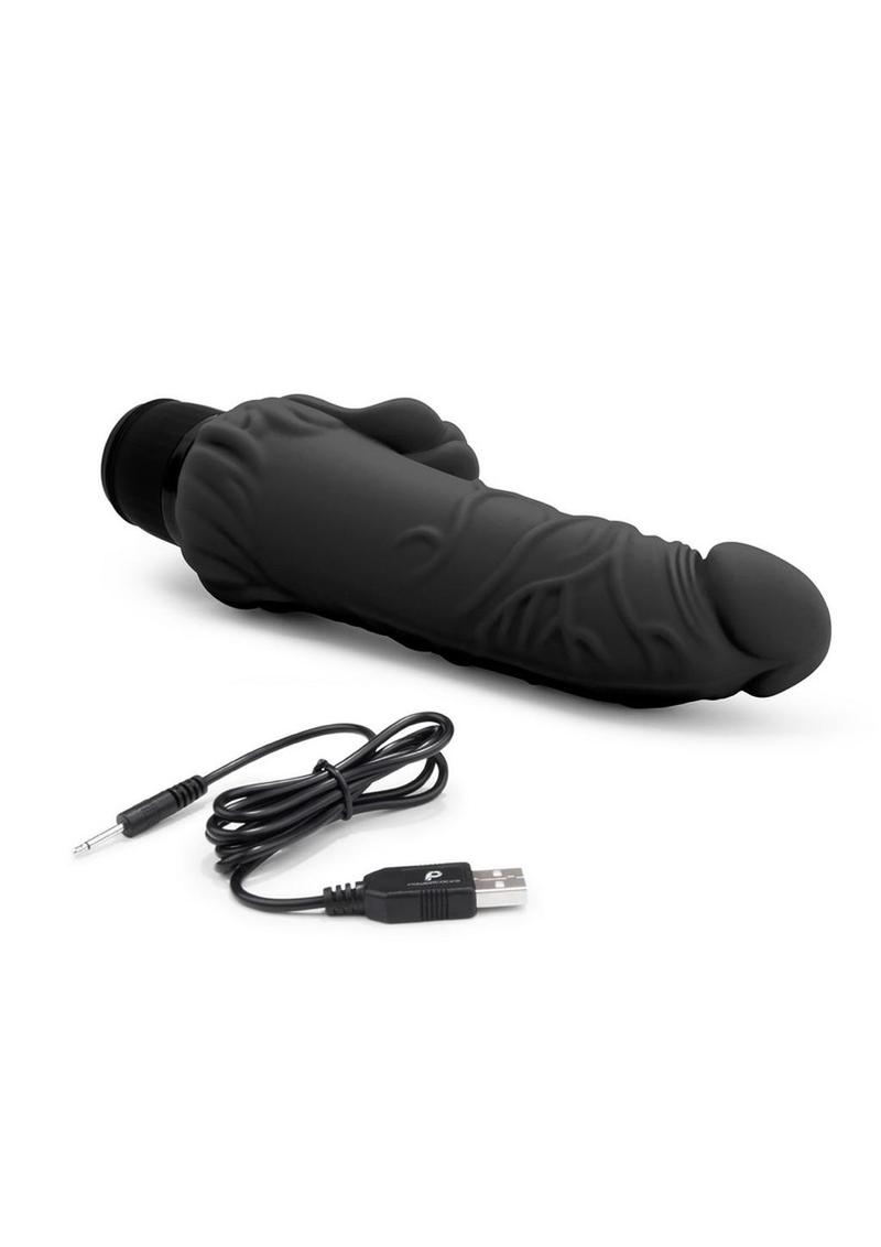 Powercocks Silicone Realistic Vibrator with Clitoral Stimulator 7in - Black