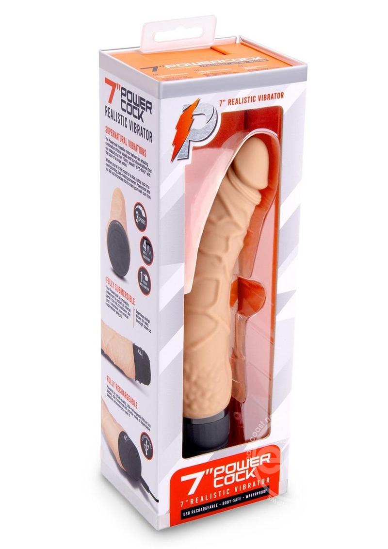 Powercocks Silicone Realistic Vibrator 7in - Vanilla