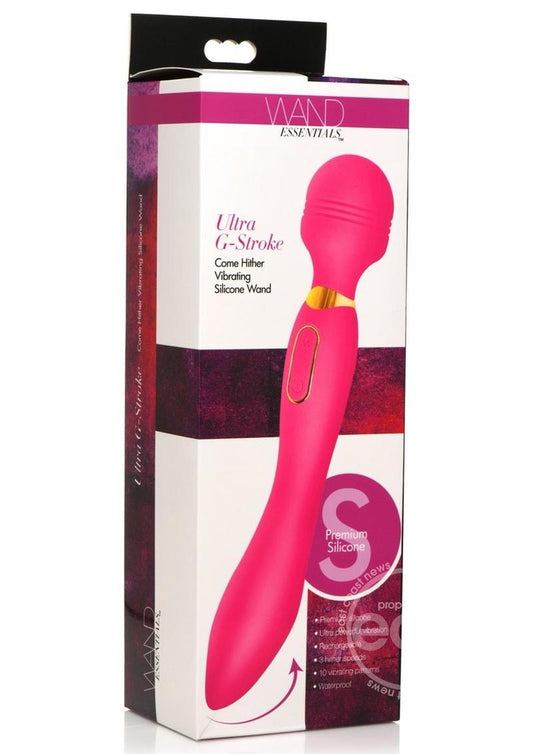 Wand Essential Ultra G-Stroke Come Hither Rechargeable Silicone Vibrating Wand - Pink